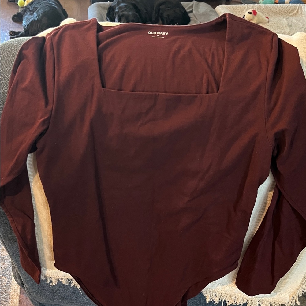 Old Navy Women's Square Neck Long-Sleeve Bodysuit — Burgundy